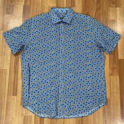 Robert Graham Shirt Mens Large Gray Multicolor Circles Casual Button Up