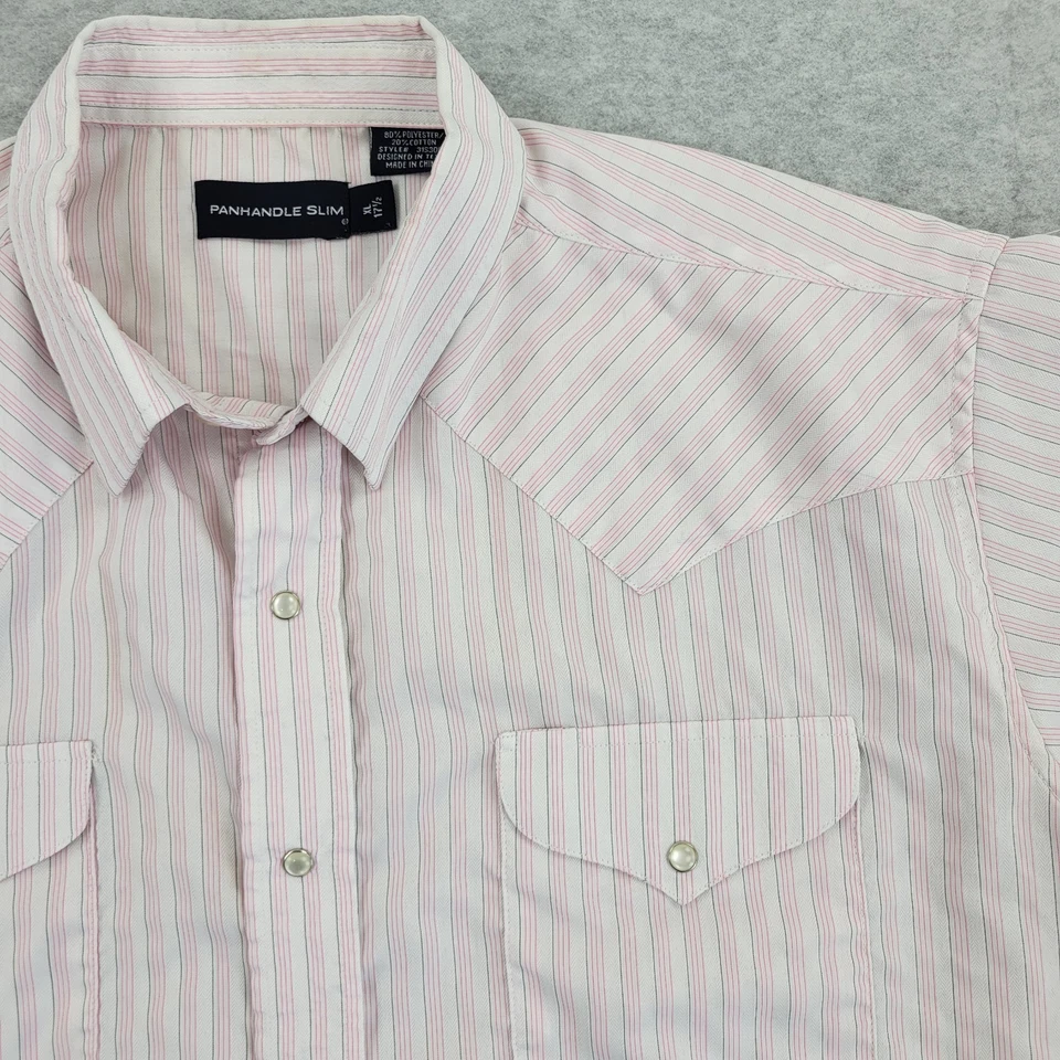 Panhandle Slim Shirt Mens XL 17.5 Western Striped Pockets Button Up Short Sleeve - Image 4 of 4