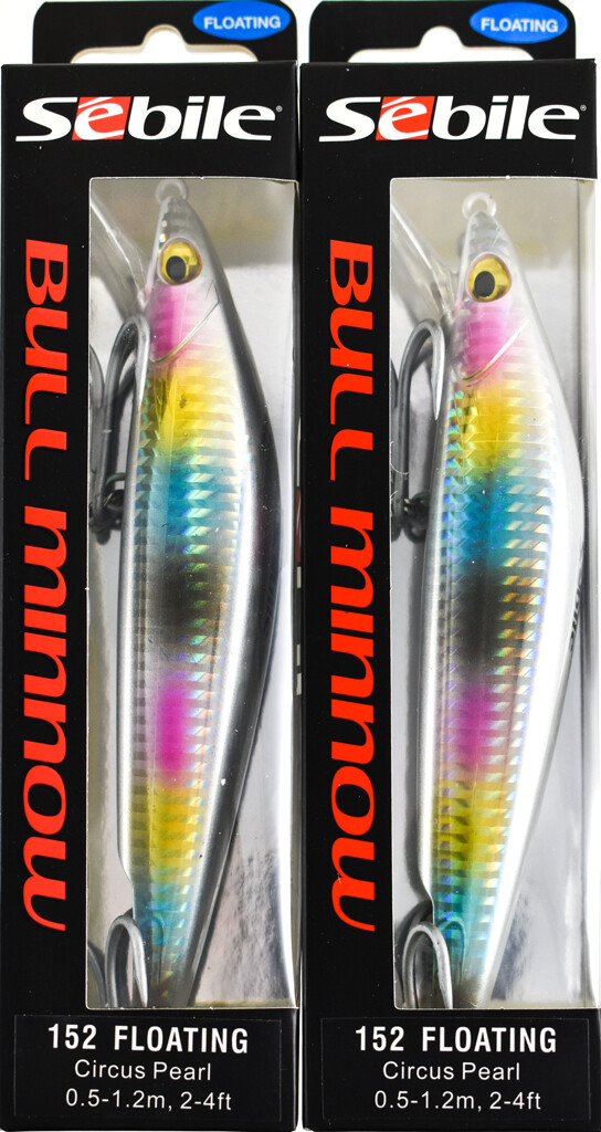 (LOT OF 2) SEBILE BULL MINNOW BMI-152-FL-CIP 2OZ 1443240 CIRCUS PEARL BM7303