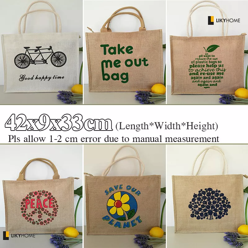 10PCS Foldable Shopping Bag JUTE Reusable Tote Carry Bags Fashion