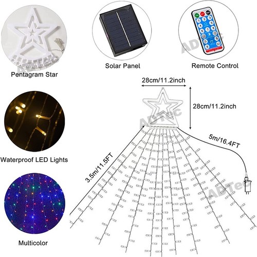 Solar LED Star Waterfall Light Holiday Party String Lights Christmas Tree Decor - Picture 8 of 14