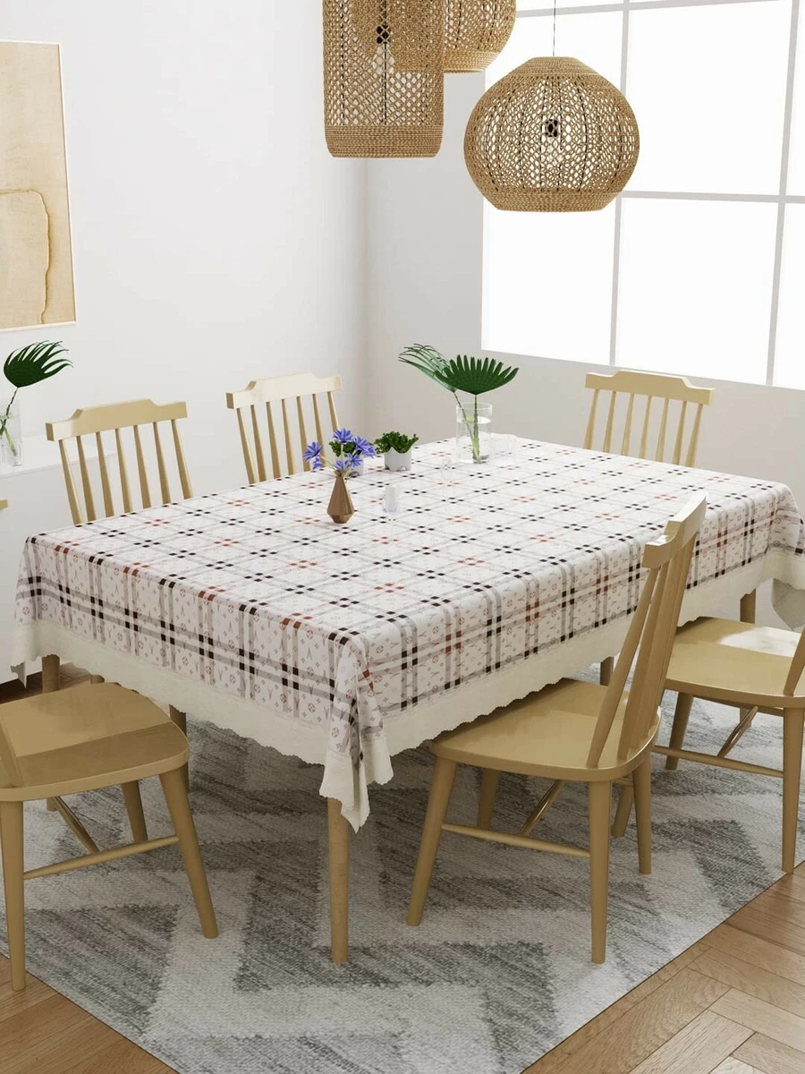 White Brown Checked 6 Seater Dining Table Cover 60X 90 inch US