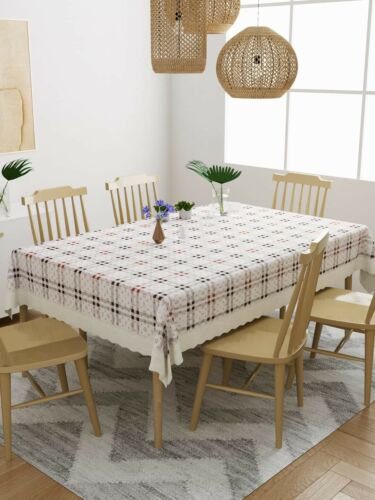 White & Brown Checked 6 Seater Dining Table Cover 60X 90 inch US - Picture 1 of 5