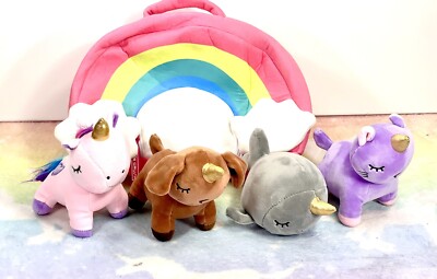 Pixie Crush Snug a Babies Unicorn Rainbow Toys Stuffed Plush Set w/ Rainbow Case