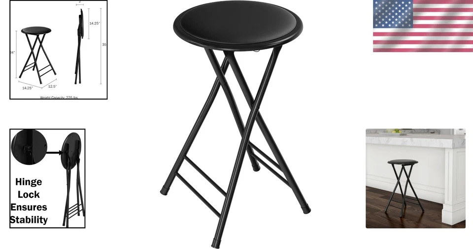 24-Inch Folding Stool - Lightweight Backless Bar Stool with 225lb Capacity - Image 2 of 4