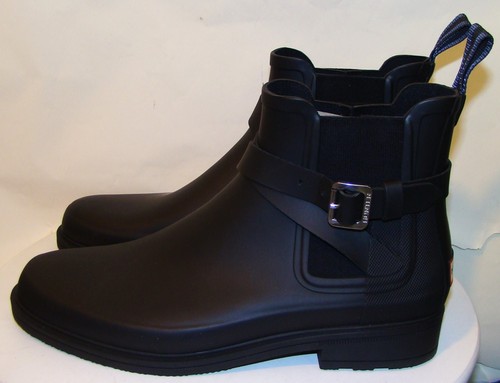 NEW! HUNTER MENS Black Chelsea Rubber Ankle BOOTS Buckle SIZE 11 WOMENS 12 DB3 - Picture 3 of 11
