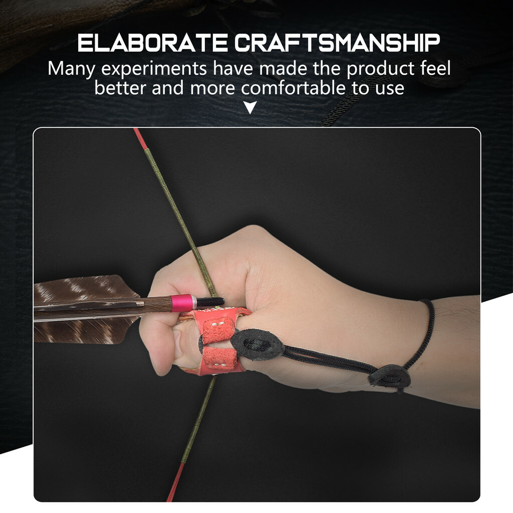 Archery Thumb Ring Soft Leather & Brass Finger Guard for Recurve Bow Red