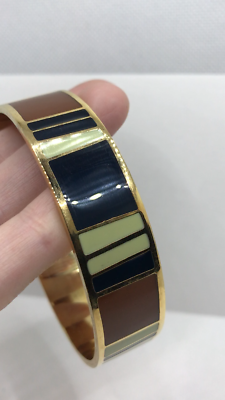 MMA Gold & Enamel Inlay Modernist Bangle Bracelet Green  display picture 1