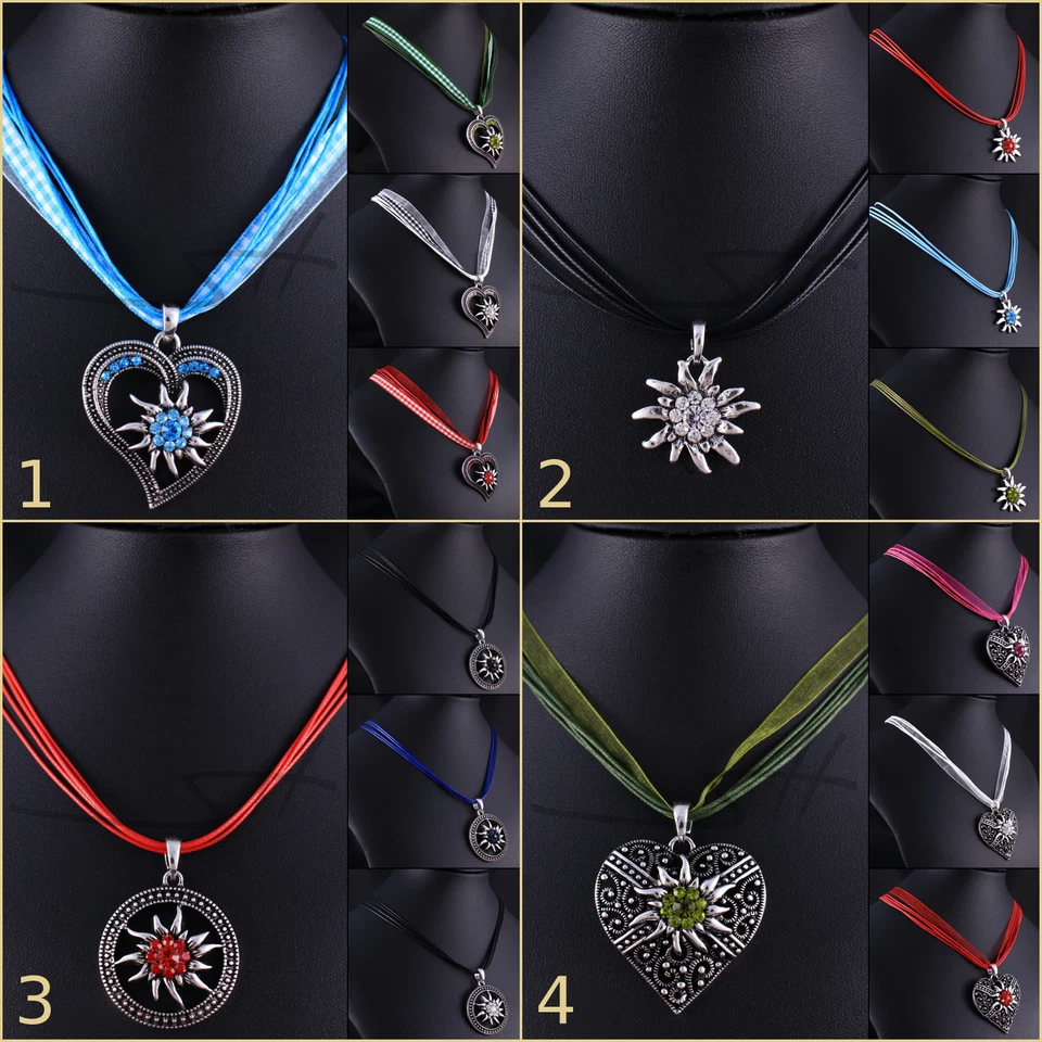 Trachtenkette Dirndl Kette Halskette ✿ Edelweiß Herz ✿ Oktoberfest Wiesn Wasn ✿ - Bild 1 von 2