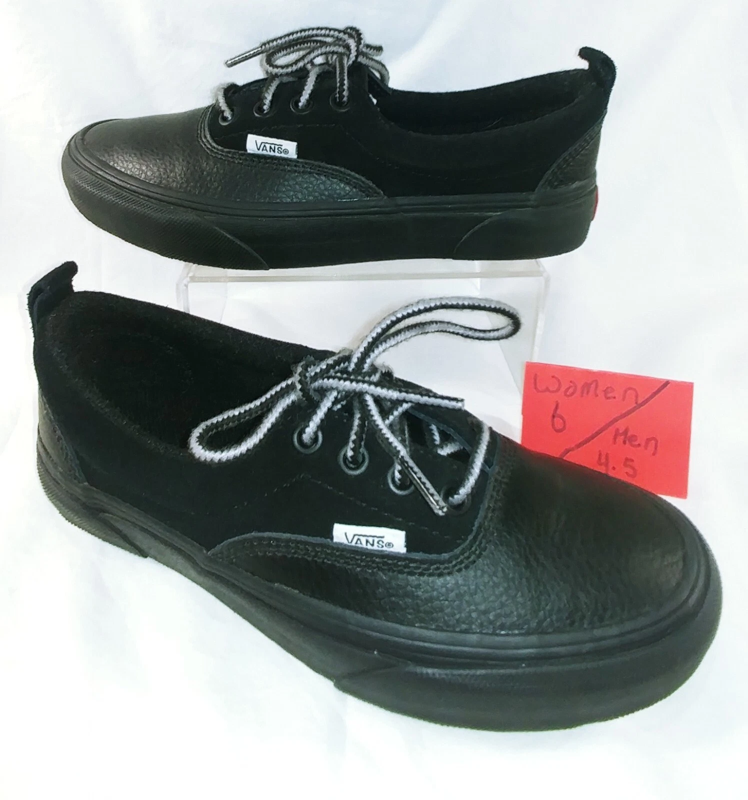 Vans women's 6 men 4.5 Black leather suede Gum Lace Up Low Top Sneakers shoes