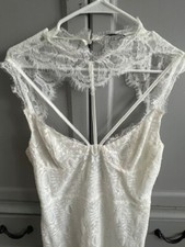 Ivory laced cocktail party dress w/plunging neckline thin straps lined L NWOT