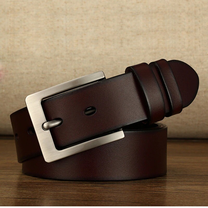 Genuine Leather Men’s Belt with Pin Buckle in Large Size for Men-image