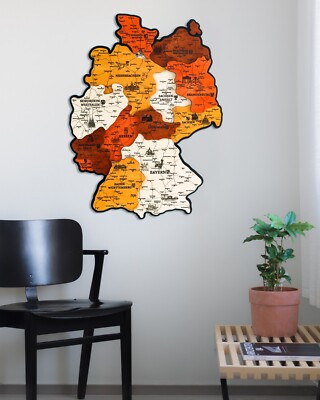 DEUTSCHLAND detaillierte 3D Landkarte aus Holz