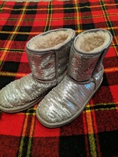 Ugg Australia Classic Short Sparkle Silver Sequined Boot Wm US 4