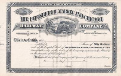 1890er Pittsburgh Marion & Chicago Railroad Aktienzertifikat