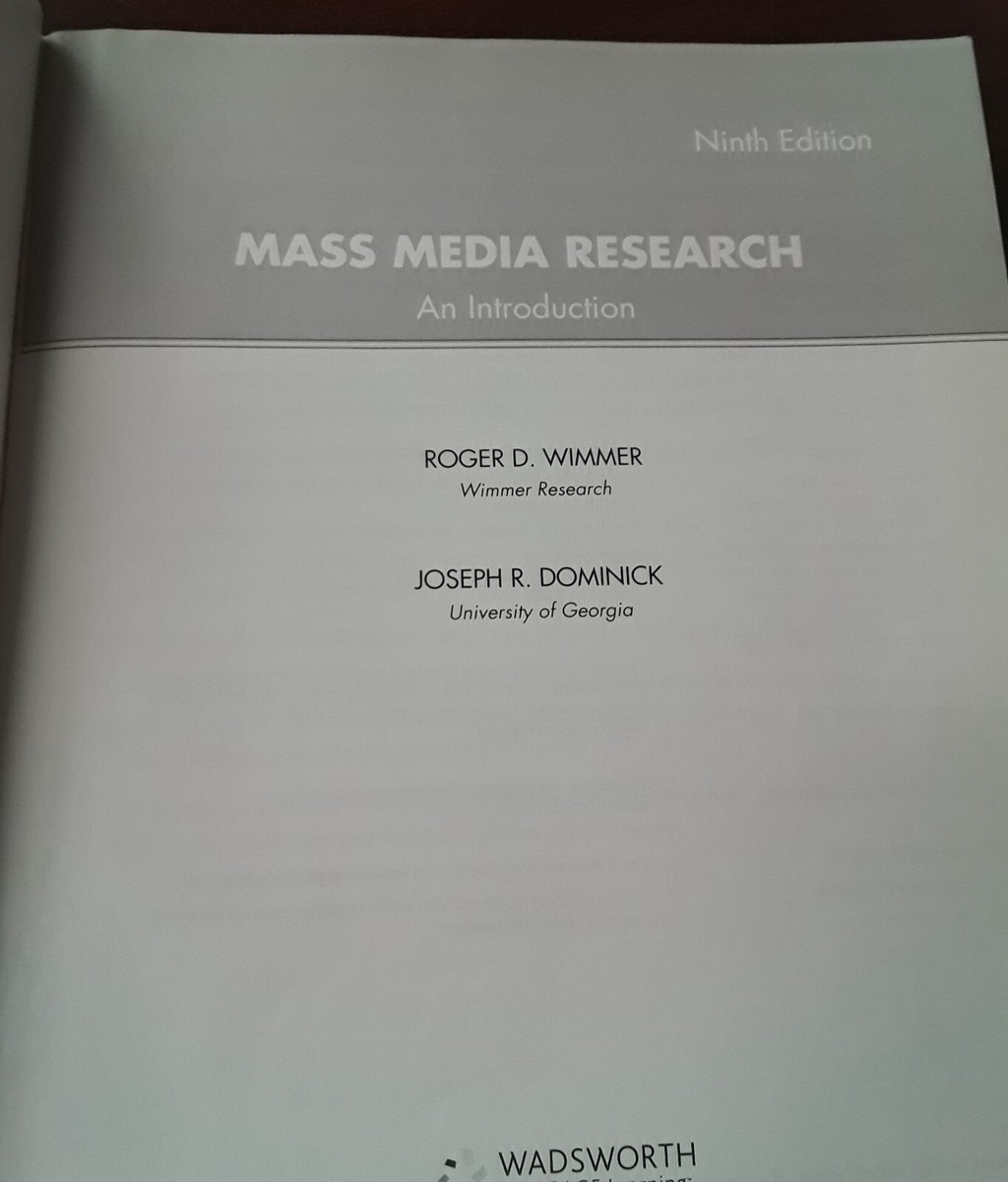 Mass Media Research An Introduction by Wimmer & Dominick 9e PB VG