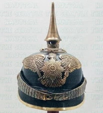 Imperial Militaria German Leather Pickelhaube Helmet with Brass Antique Fittings