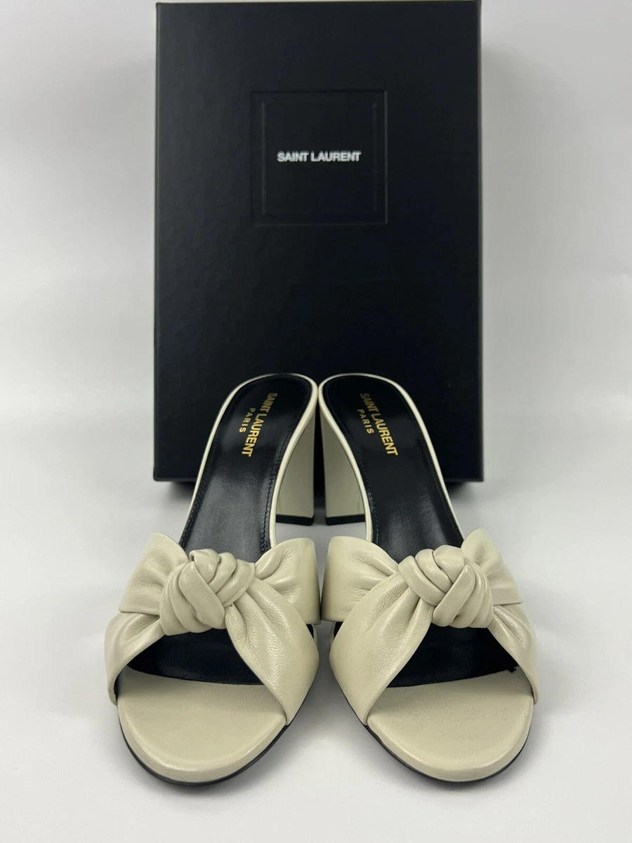 NEW Saint Laurent Bianca 75 Leather Mule Heel Pump US 9.5 EU 39.5 Pearl Women s