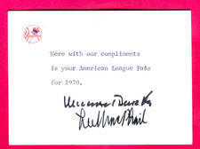 RARE (2) 1970 AUTOGRAPHS-YANKEE OWNERS MICHAEL BURKE & LEE MACPHAIL