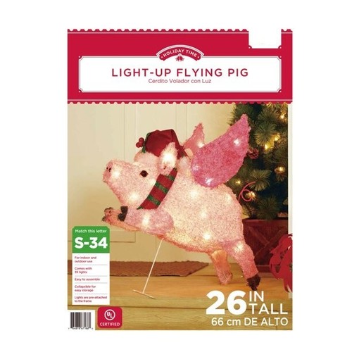 Holiday Time 26 Christmas Light Up Outdoor Plush Flying Pig Yard Decor