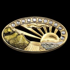 Kathleen Doyle Tom Reardon Brooch Sun Gold Tone Ocean Mountain Enamel Pin Read