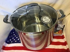 David Burke 16 Qt Stock Pot w/lid Stainless and glass vented grip handles New