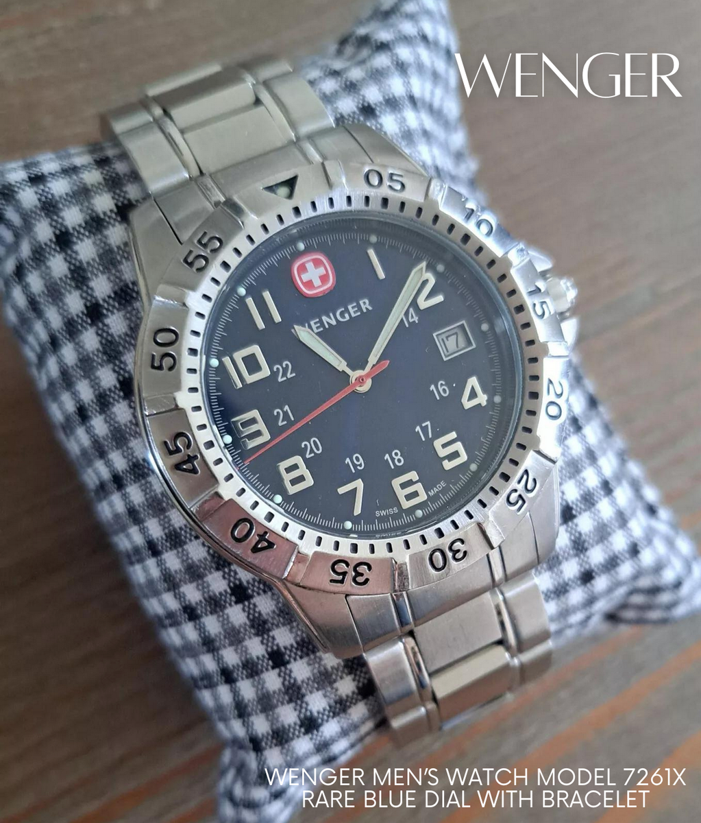 Wenger Men's Watch Model 7261X Rare Blue Dial with Bracelet