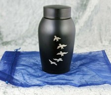 V25 Etched Metal URN Cremation Ashes mourning funeral decor black 7 1/2"