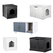 Wooden Cat Litter Box Enclosure Hidden Cat Bathroom House 18.9''/29.8''/35.8'' 