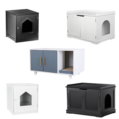 Wooden Cat Litter Box Enclosure Hidden Cat Bathroom House 18.9''/29.8''/35.8'' 