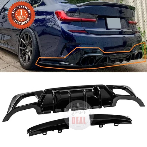 For 2019-2022 BMW 3 Series 330i M340i G20 M Sport Rear Diffuser Gloss Black