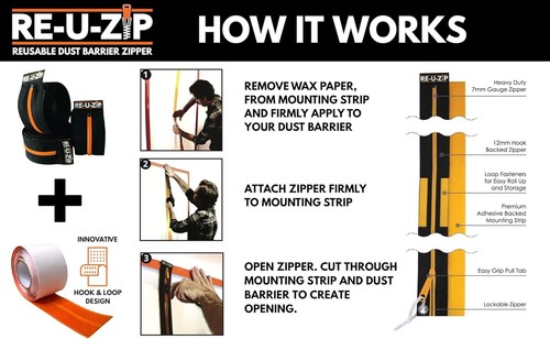 Heavy-Duty Reusable Dust Barrier Zipper Set | 6-Pack with Lockable Security - Picture 8 of 9