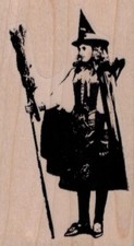 Witch Holding Broom 2 1/4 x 3 3/4" Rubber Stamp, Halloween, Witch Stamp