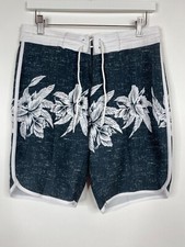 Old Navy Board Shorts Mens Size 30 Green White Drawstring Hawaiian Surf Swim