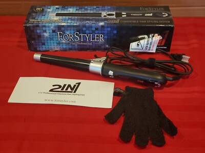 ForStyler 2in1 Ceramic Convertible Hair Styling System w/ Rotating Curling Iron