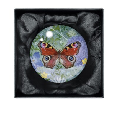 Lucy Grossmith Pfau Schmetterling Kristall Kuppel Briefbeschwerer