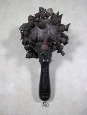 Vintage Unique Natural Coconut Pieces Beaded Maraca Shaker Percussion Instrument