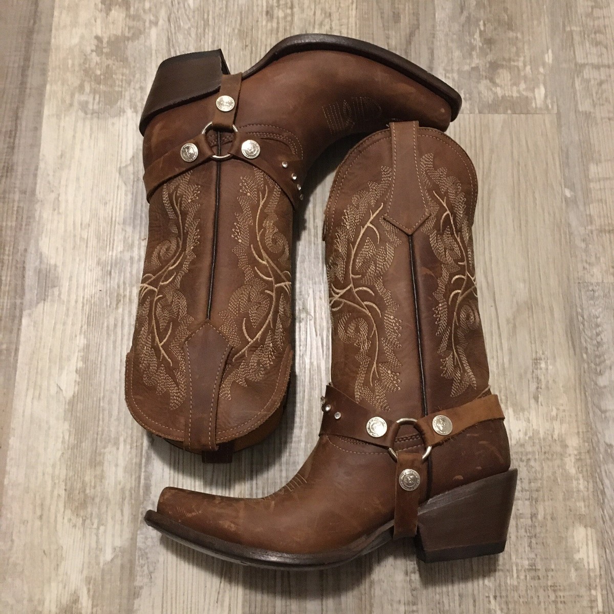 PLUMA DE ORO BOOTS Womens Brown Leather Harness Western Cowboy SIZE 3 USA 6 View 5