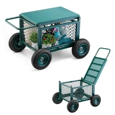 VEVOR Rolling Garden Cart with Seat, Metal Rolling Garden Work Seat with Wheels,