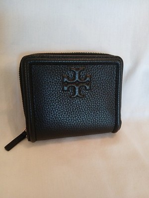 Tory Burch Bifold Wallet, Black Peppled Leather Thea & Leather