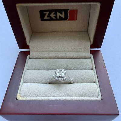 14K Gold, 43 Melee Diamond Halo Engagement Ring - .57ct Natural Stones VS F-G