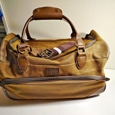 VTG Kangol Faux Suede Duffel Roller Bag Luggage Med-Large Brown
