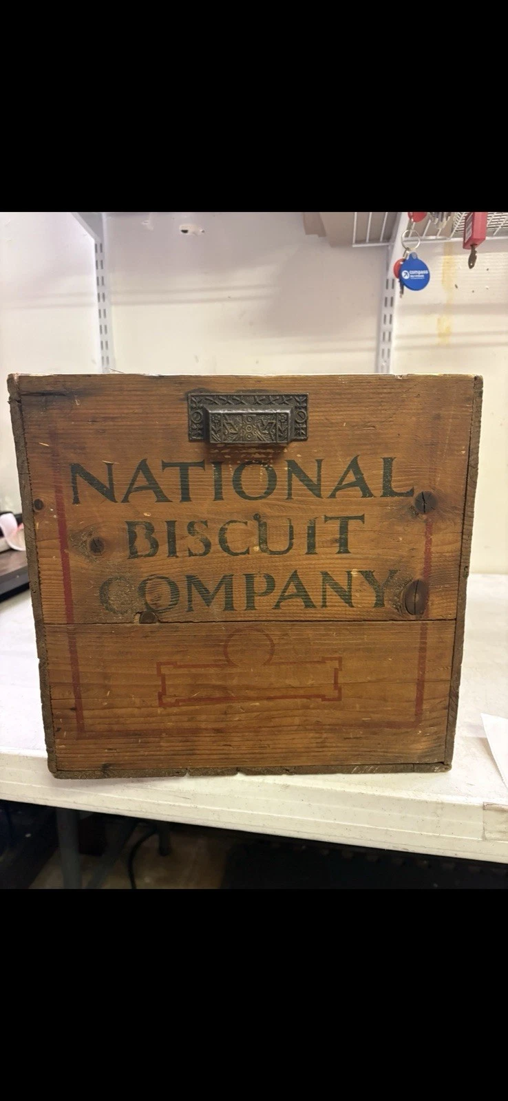 ANTIQUE 1850-1899 NATIONAL BISCUIT COMPANY BOX 17x13x12 WITH IRON HANDLES