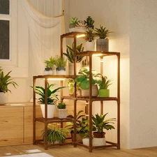 Plant Stand w/ Grow Light Indoor Corner Shelf for Plants Living Room Patio Decor