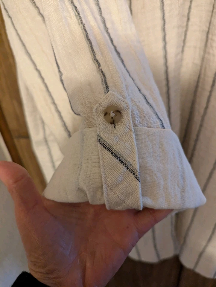 Chaqueta Blazer J. Jill Mezcla Lino Talla 2X, Frente Abierto Rayas, Pestaña Enrollable Foto 3 de 4