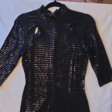 EN FOCUS STUDIO Black Sequin Bodycon 3/4 Sleeve Knee Length Dress - Size 8