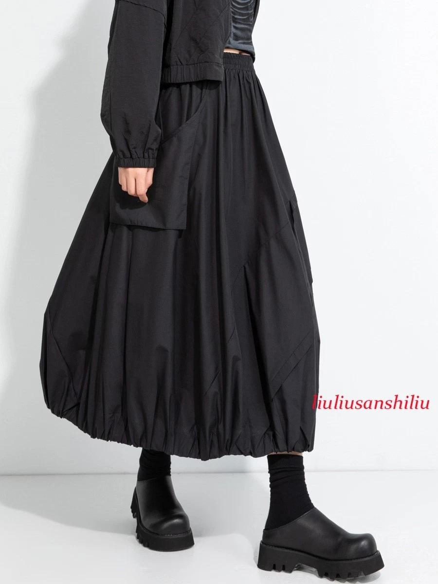 Japanese Women's Gothic High-waisted Skirt Casual Street Style Loose Dress Black