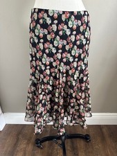Vintage Y2K Lauren Ralph Lauren Size M Skirt 100 Silk Floral Boho Cottage Core