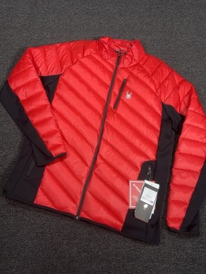 New Spyder Jacket Men s 2XL Red Syrround Down Full Zip Puffer Hybrid $229