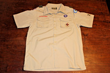 Boy Scouts of America BSA Men's Shirt Tan Small Sewn Patches Short Sleeve